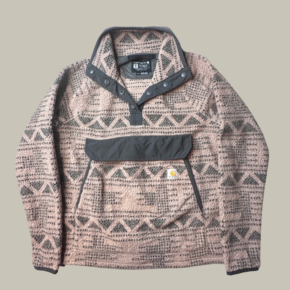 Carhartt Pullover Kids M (8-10) OJ4991-W Pink Geometric Snap Fleece EXCELLENT